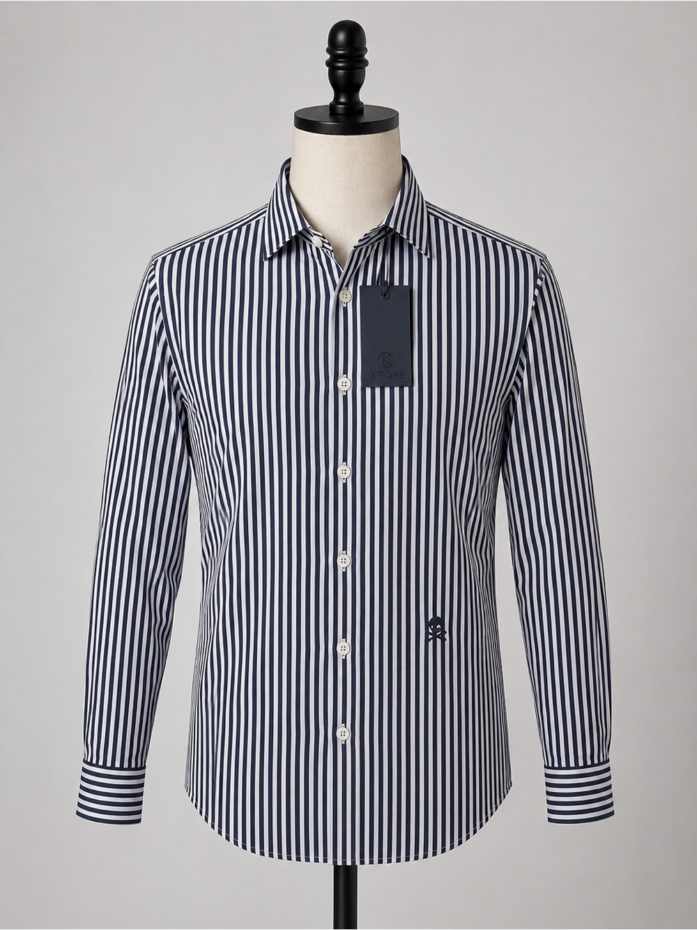 G/Fore G4 Button Up Shirt Mens S Navy Striped Long Sleeve Golf Performance Skull
